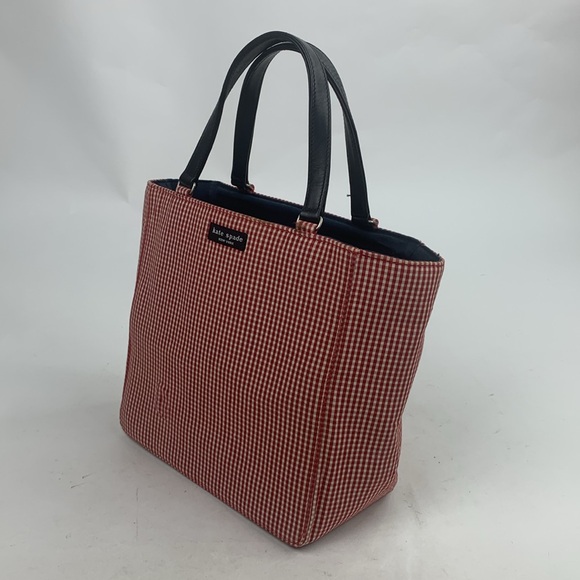 Kate Spade Vintage red white checkered satchel handbag purse black lined pockets - Picture 7 of 17